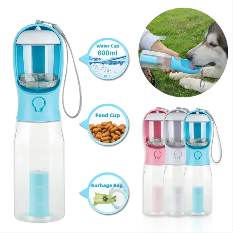 3-in-1 Portable Pet Water Bottle, Feeder & Waste Dispenser