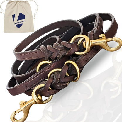 Leatherow Multi Function 8ft Leather Dog Leash Genuine Leather Leash Hands Free Leash Dog Training Leash for Small Medium and Large Dogs (Dark Brown 8 Ft)