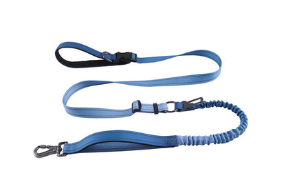 KUBEMUEG Hands Free Dog Leash with Reflective Stitching Heavy Duty Bungee Dog Leash with Car Seatbelt Adjustable Waist Leash for Walking Running Hiking (Blue)