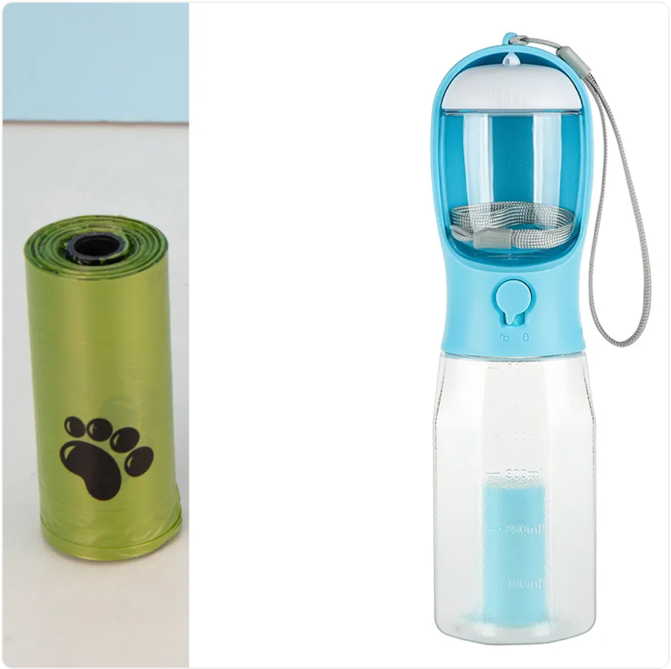 3-in-1 Portable Pet Water Bottle, Feeder & Waste Dispenser